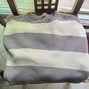 Striped Crew Neck Sweater - Gray and Cream